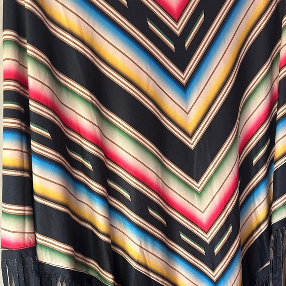 Colorful Striped Fringe Poncho - Picture 3 of 5